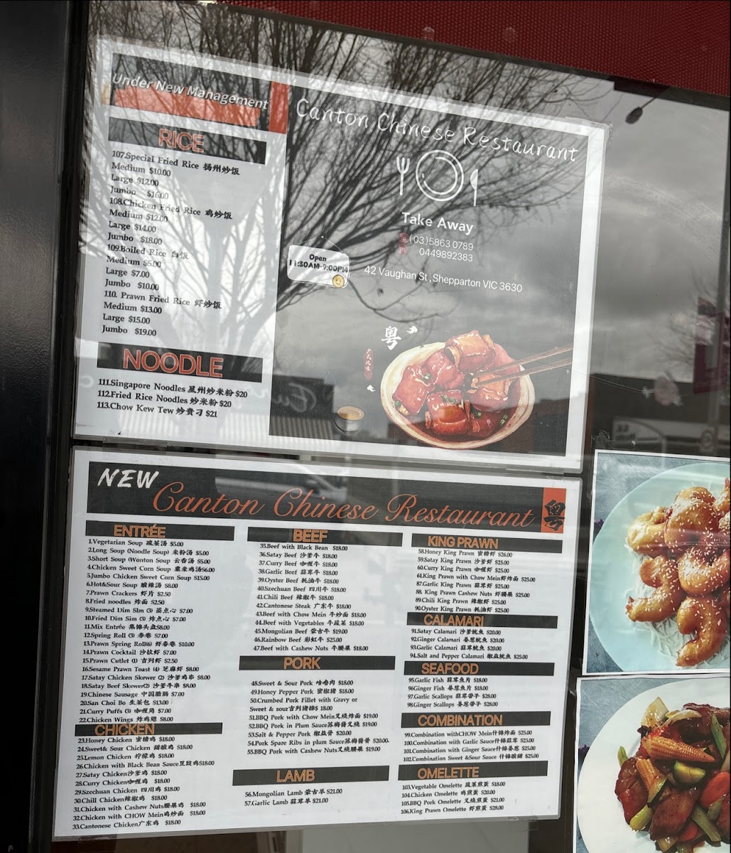 Canton Chinese Photo Menu 1