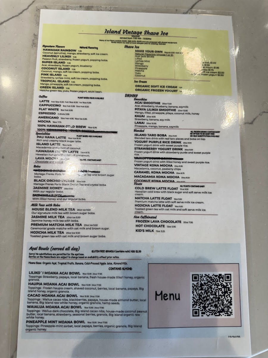 Island Vintage Shave Ice Photo Menu 1