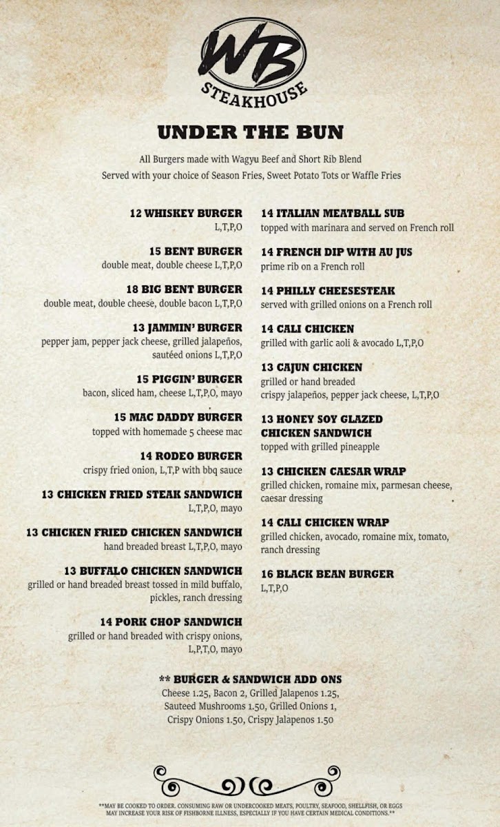 Whiskey Bent Steakhouse & Saloon Photo Menu 1