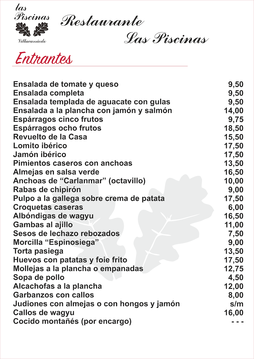 Restaurante Las Piscinas Photo Menu 1