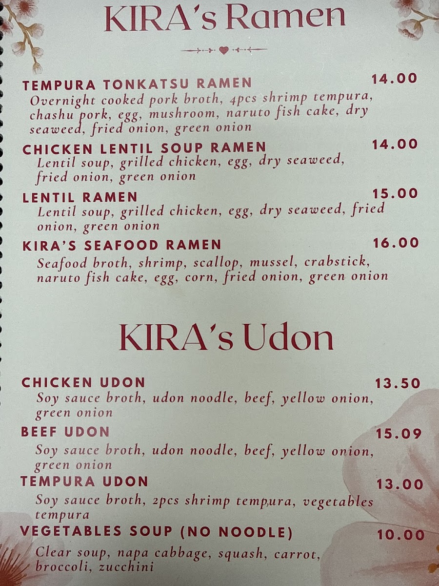 Kira’s Japanese Grill Photo Menu 1