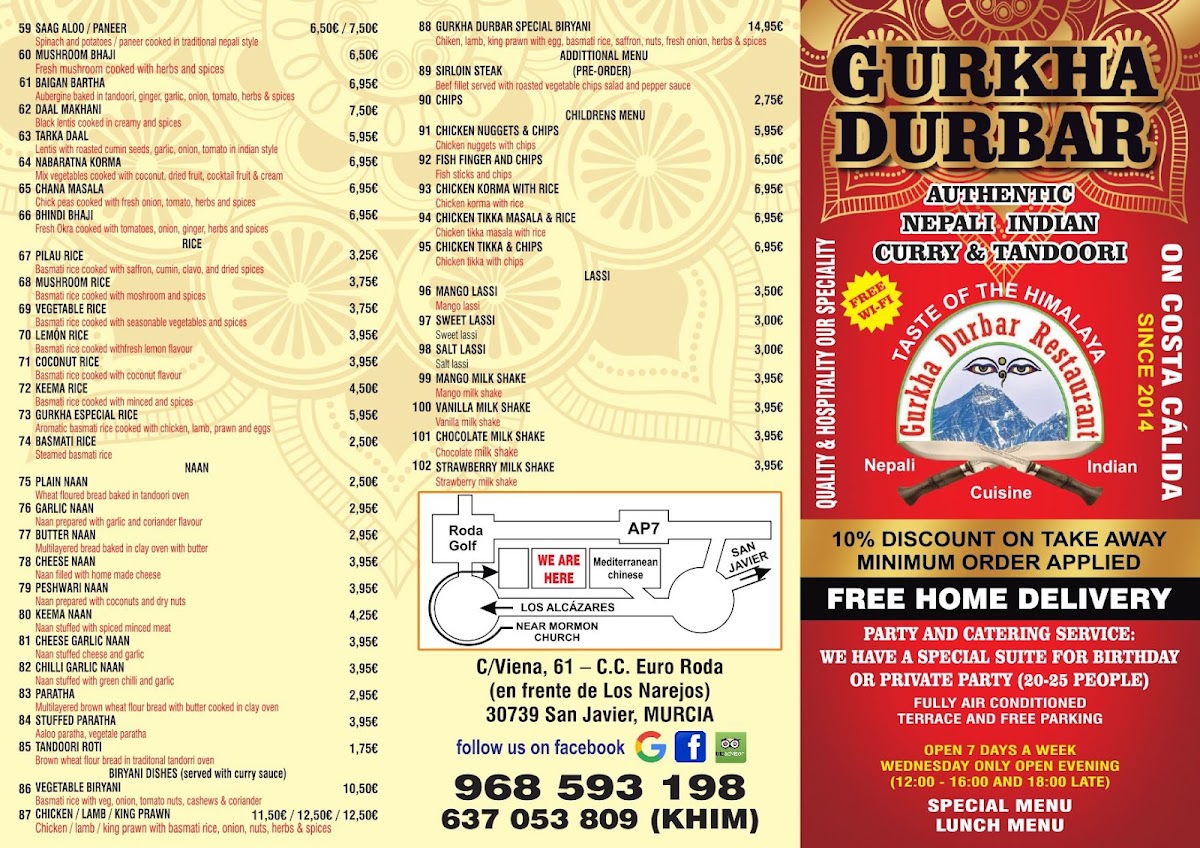 GURKHA DURBAR NEPALESE RESTAURANT Photo Menu 1