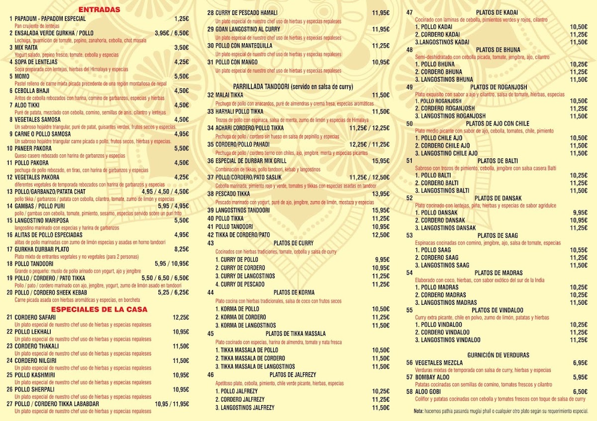 GURKHA DURBAR NEPALESE RESTAURANT Photo Menu 8