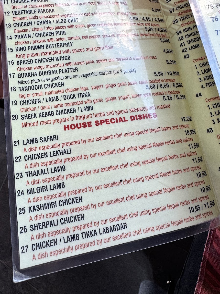 GURKHA DURBAR NEPALESE RESTAURANT Photo Menu 9