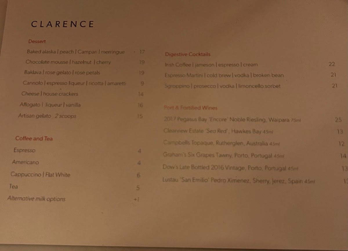 Centrale at Clarence Photo Menu 1