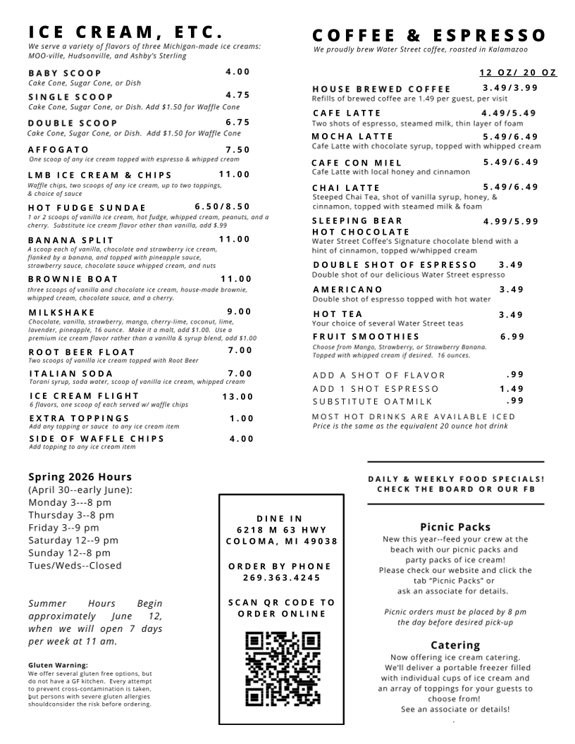 Lake Michigan Beach Ice Cream & Eatery Photo Menu 1