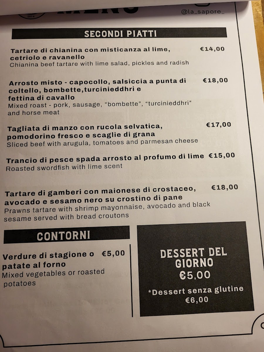 La Sapore Photo Menu 1