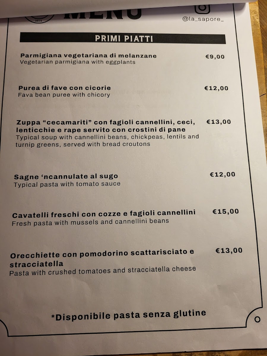 La Sapore Photo Menu 2