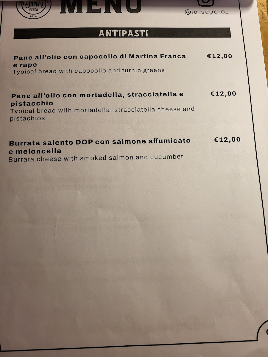 La Sapore Photo Menu 9