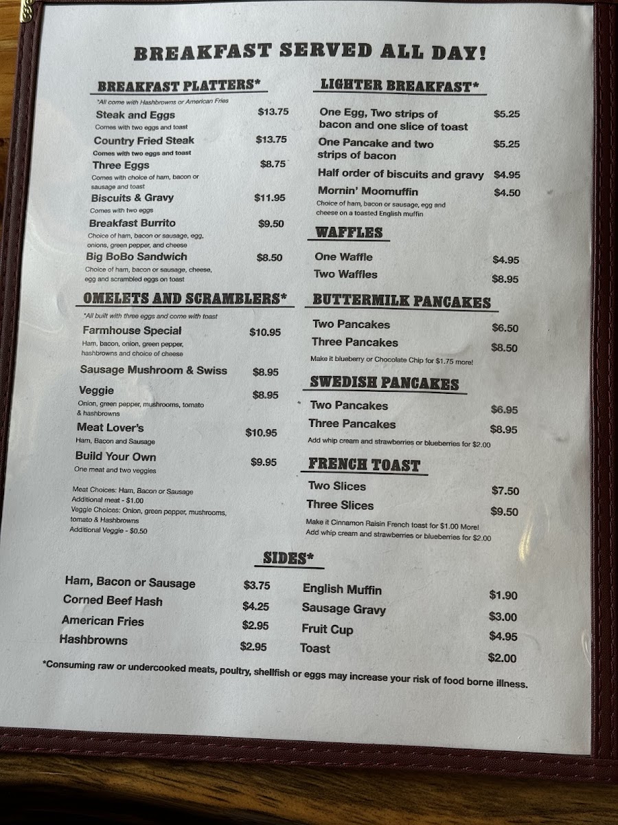 The FarmHouse Restaurant LLC Photo Menu 1