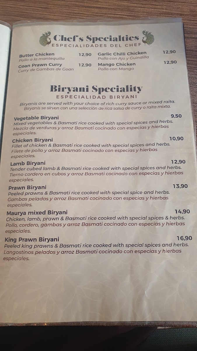 Maurya Indian Restaurant Photo Menu 3