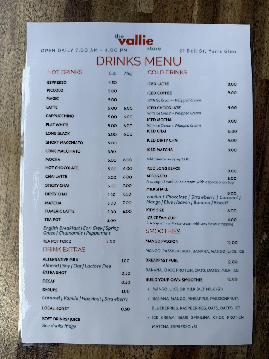The Vallie Store, Indoor Market & Cafe Photo Menu 2