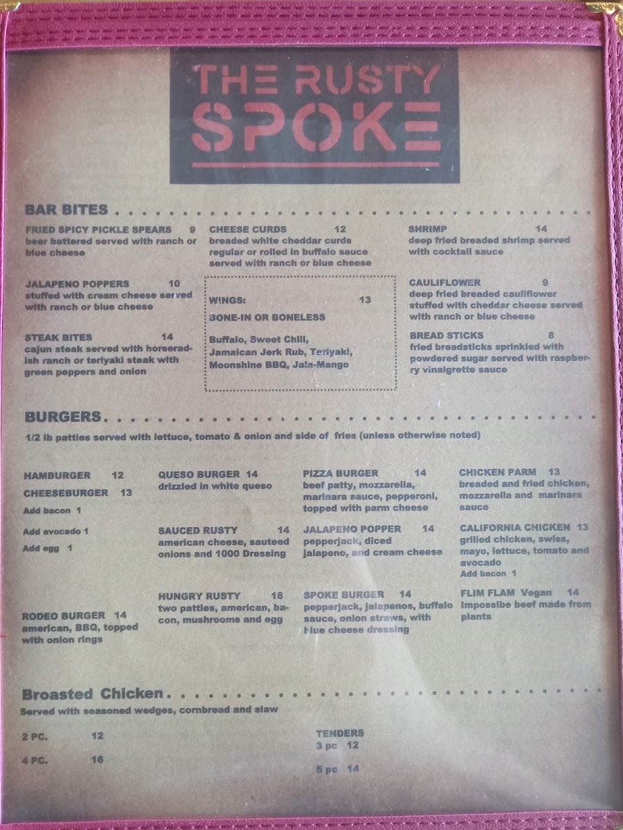 The Rusty Spoke Photo Menu 2