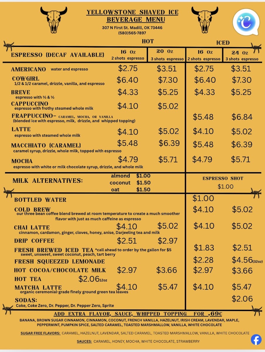 Yellowstone Shaved Ice LLC Photo Menu 1