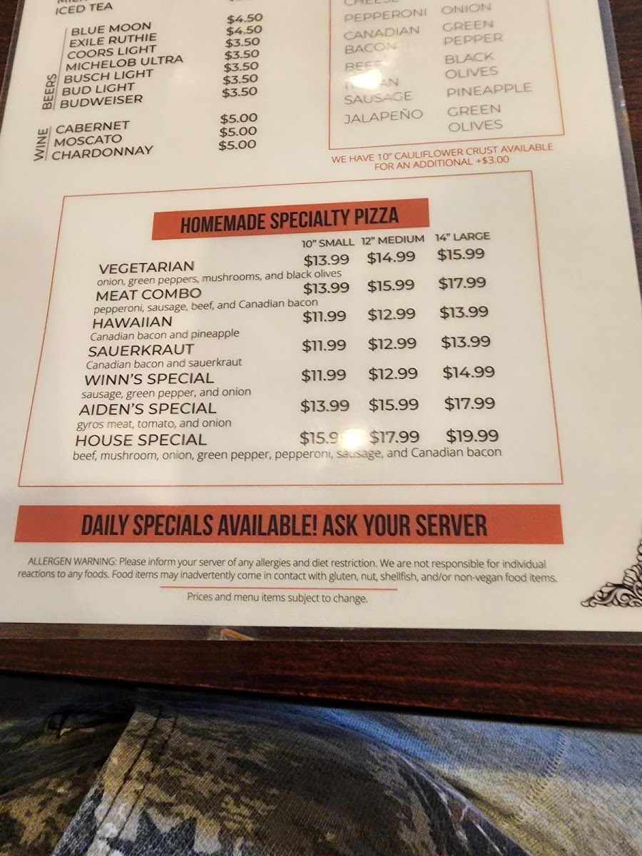 Winn's Pizza and Steakhouse Norwalk Photo Menu 5