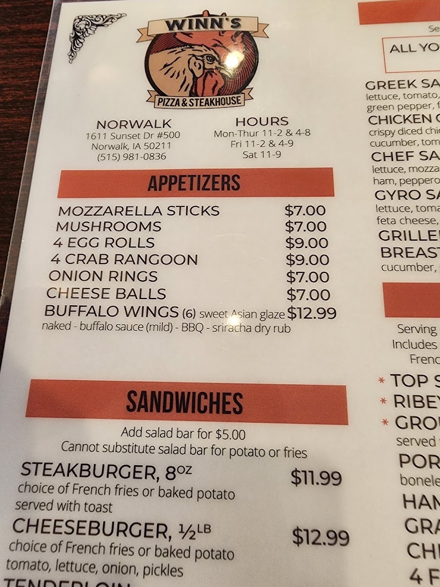 Winn's Pizza and Steakhouse Norwalk Photo Menu 6