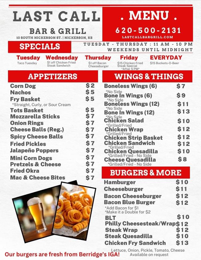Last Call Bar and Grill Photo Menu 1