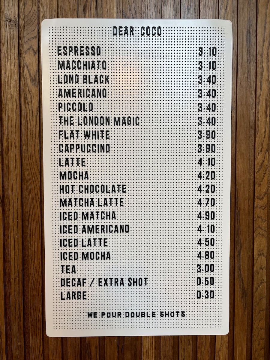 Dear Coco Coffee Photo Menu 1