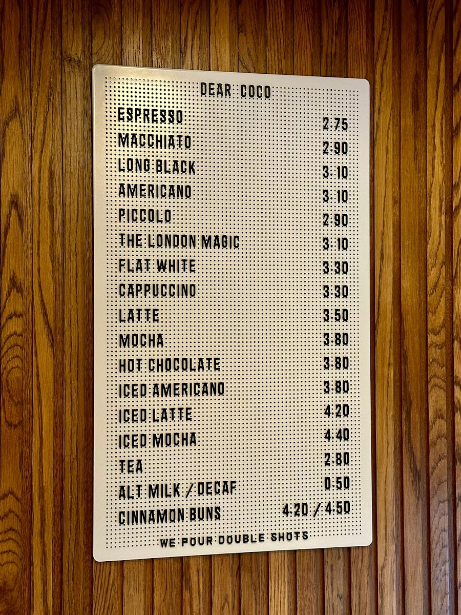 Dear Coco Coffee Photo Menu 2