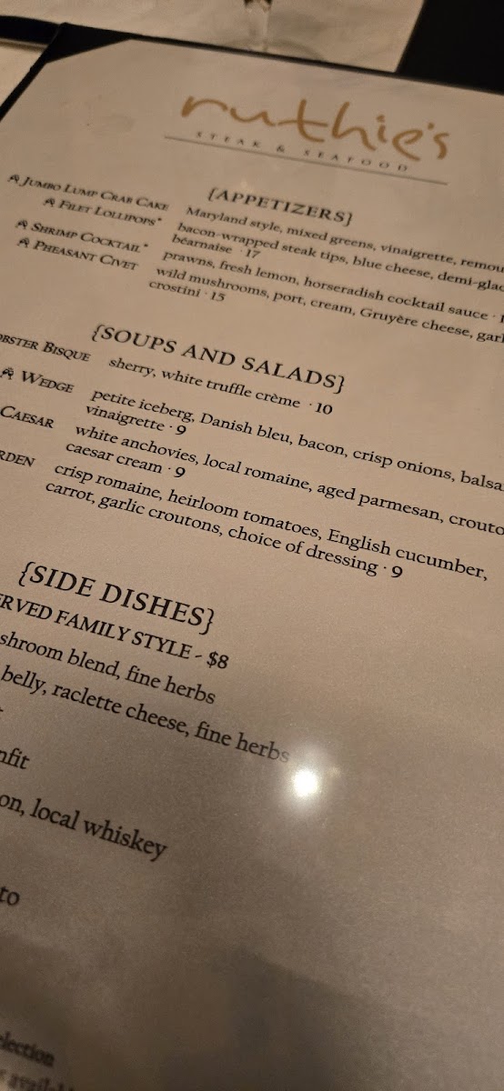Ruthie's Steak & Seafood Photo Menu 1