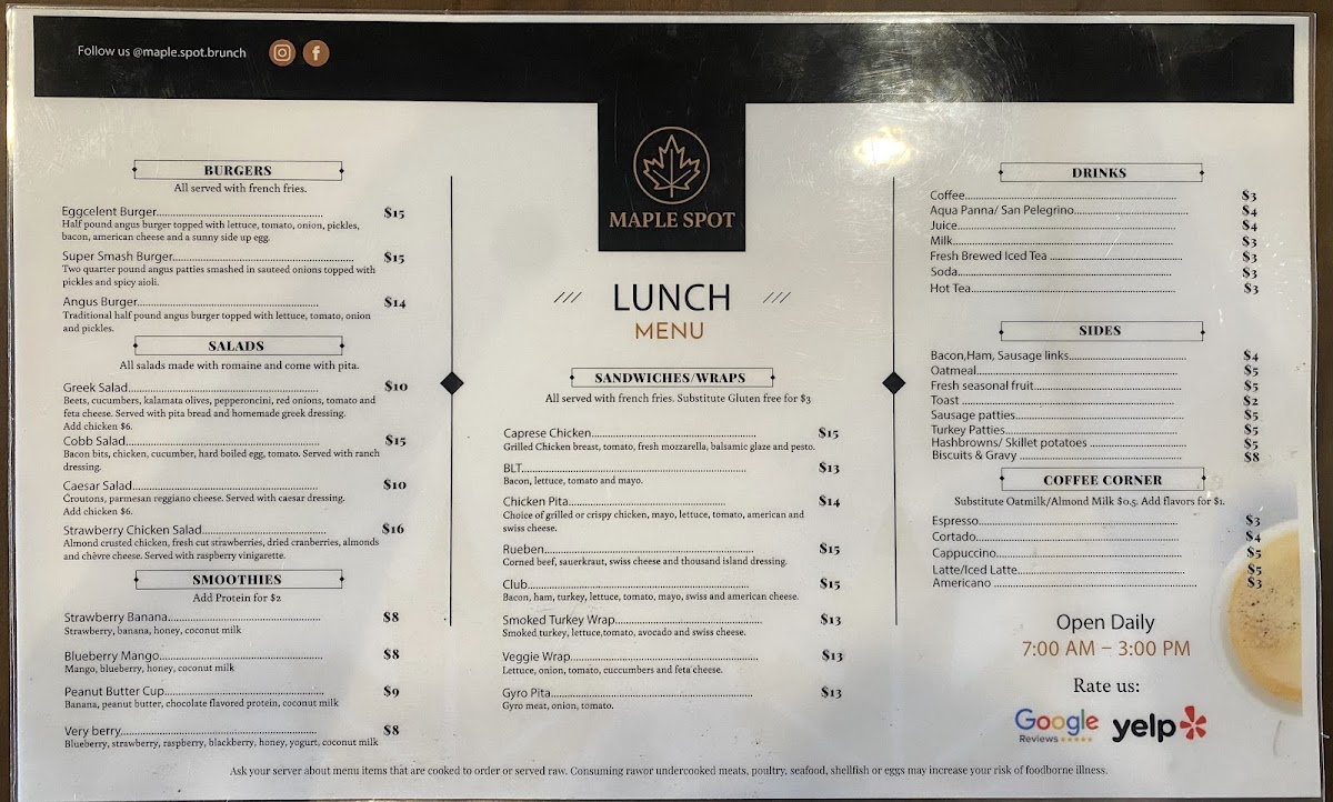 Maple Spot brunch Photo Menu 2