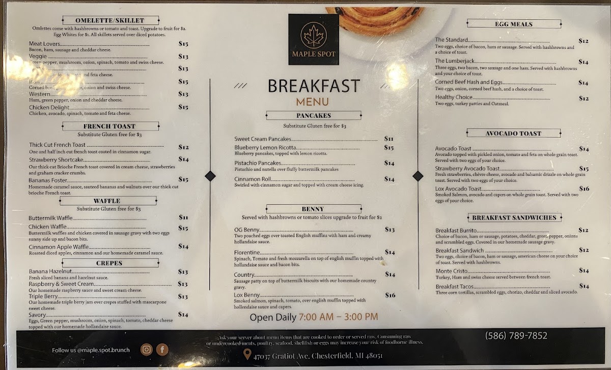 Maple Spot brunch Photo Menu 3