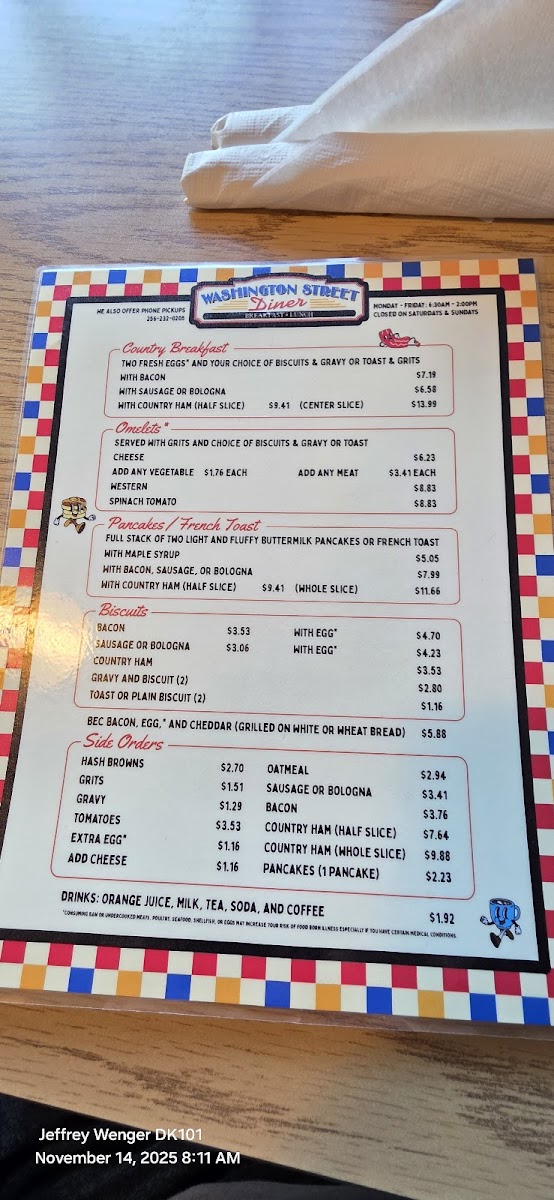 Washington Street Diner Photo Menu 2