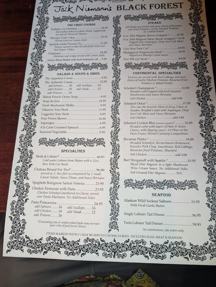 Jack Niemann's Black Forest Steak House Photo Menu 1