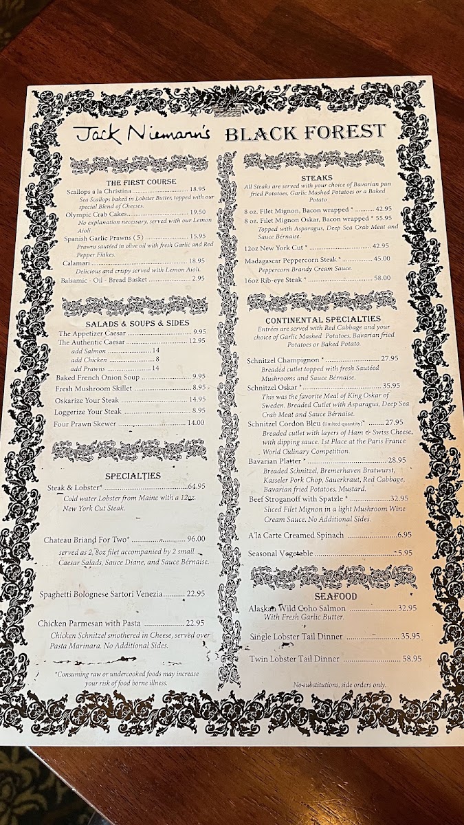Jack Niemann's Black Forest Steak House Photo Menu 2