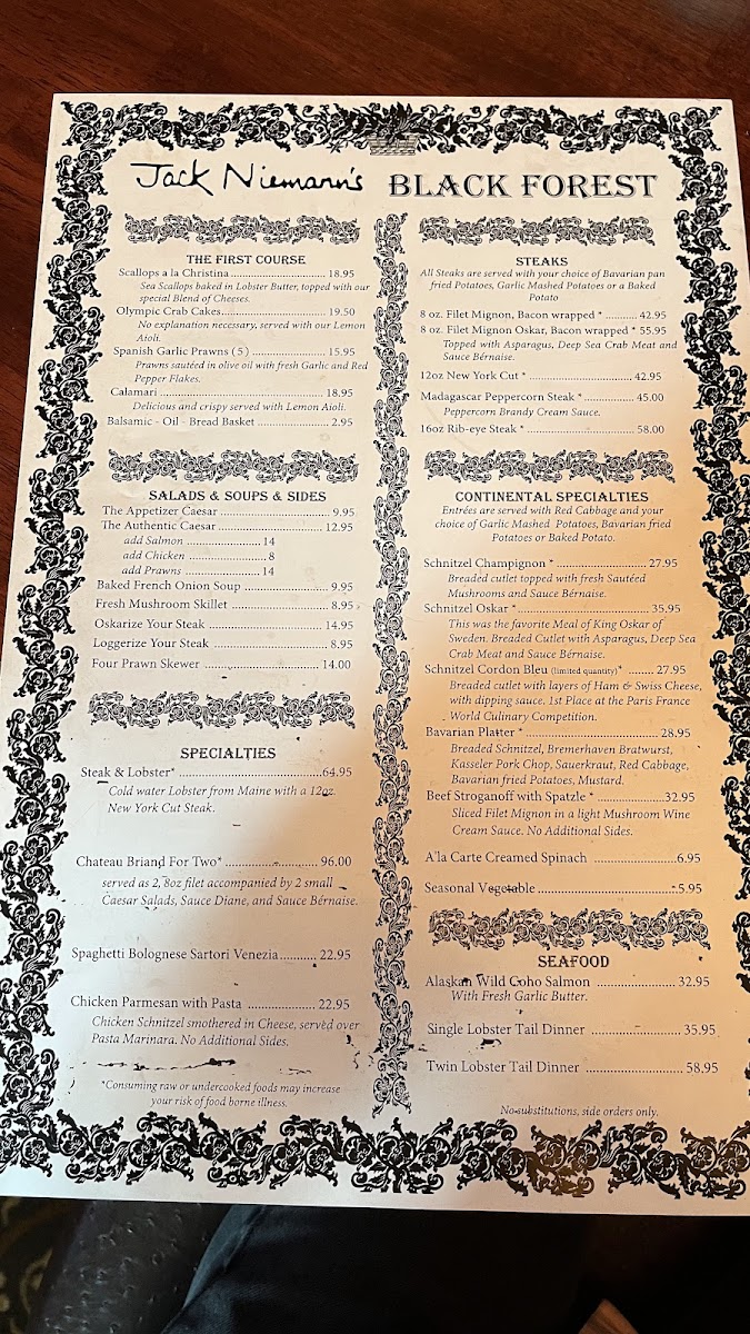 Jack Niemann's Black Forest Steak House Photo Menu 4