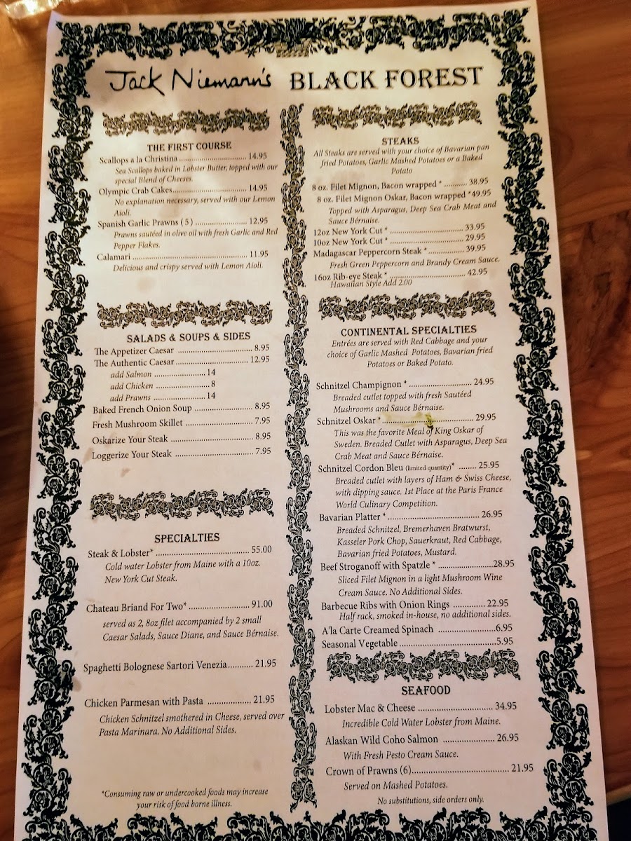 Jack Niemann's Black Forest Steak House Photo Menu 7
