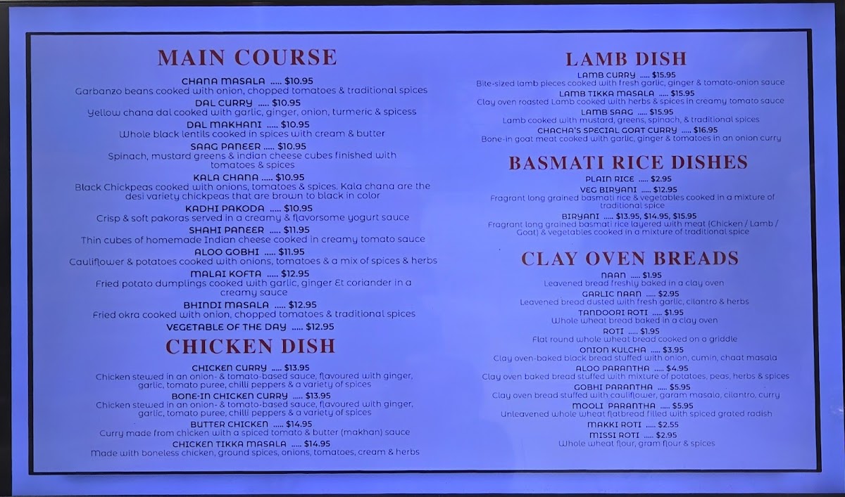 Chacha's Dhaba Indian Cuisine Photo Menu 1