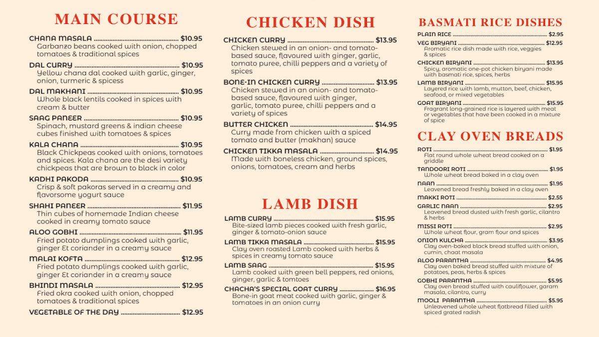 Chacha's Dhaba Indian Cuisine Photo Menu 3