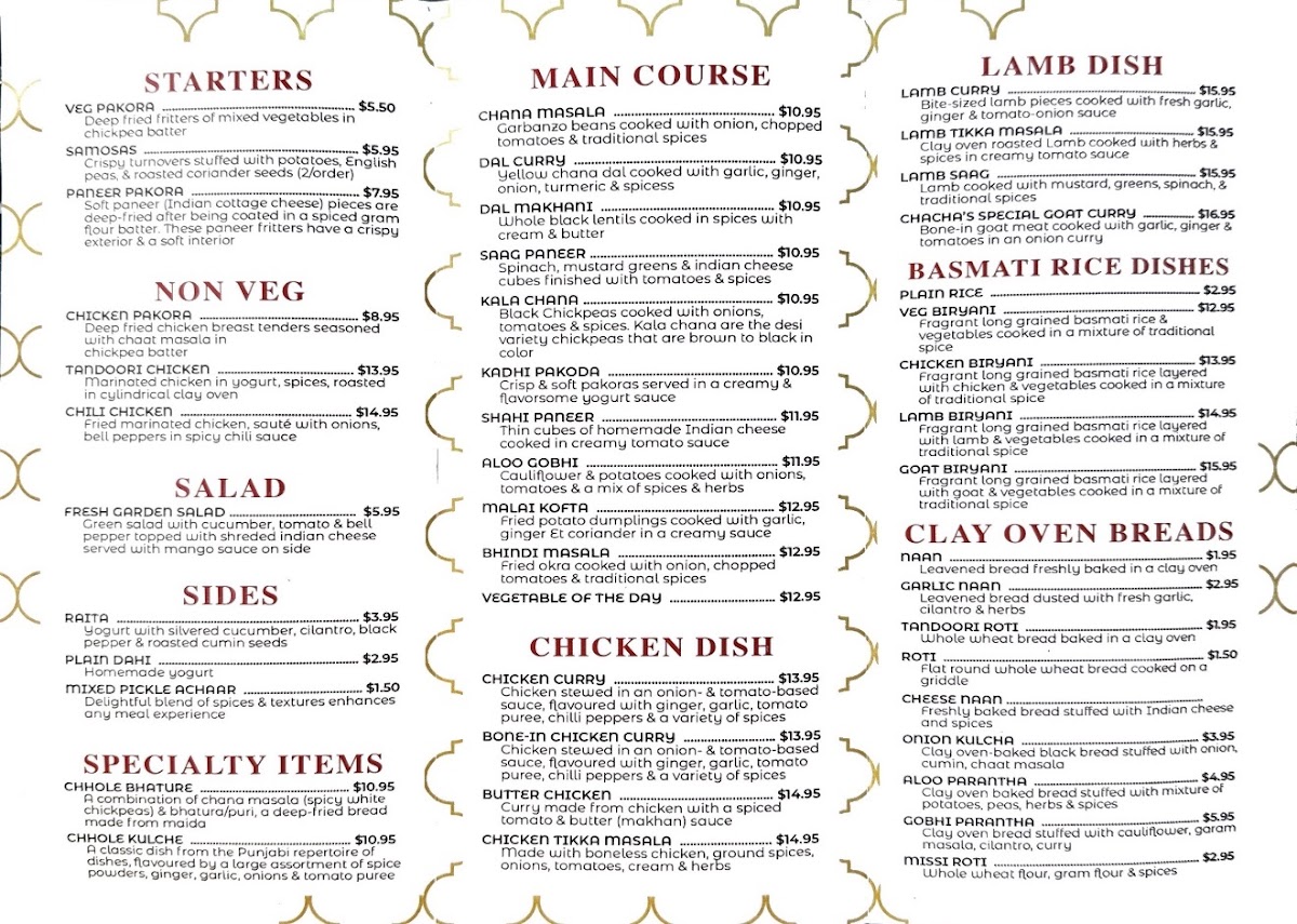 Chacha's Dhaba Indian Cuisine Photo Menu 8