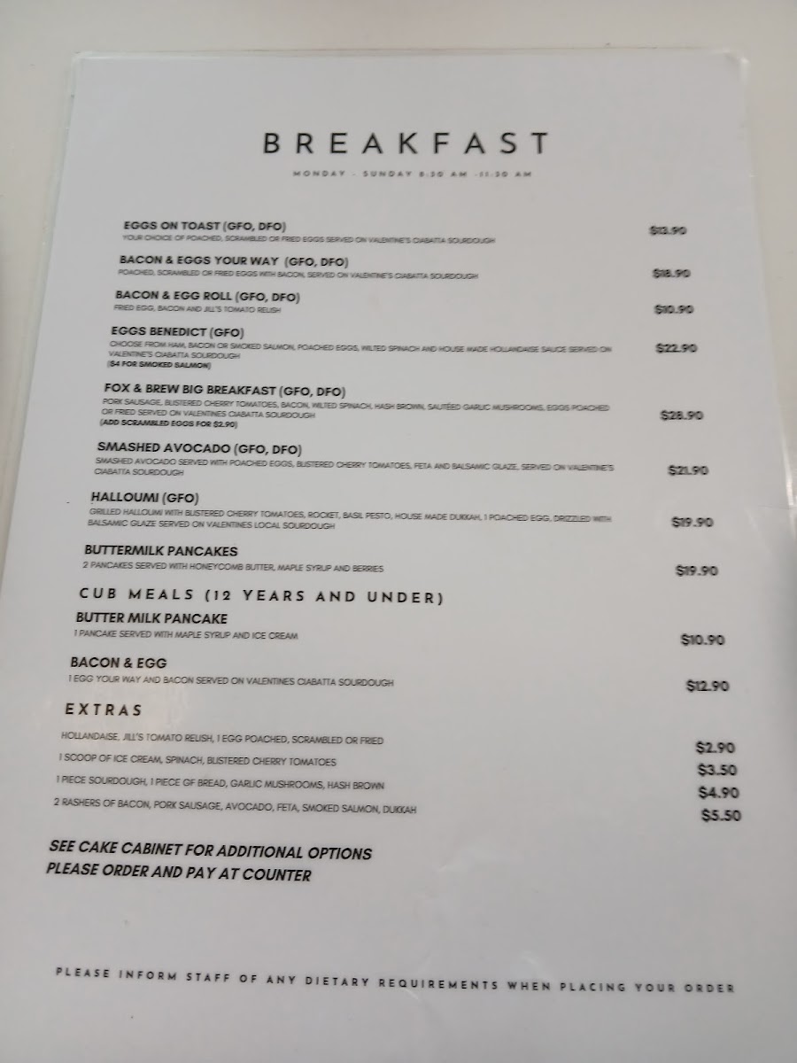 The Fox & Brew Photo Menu 2