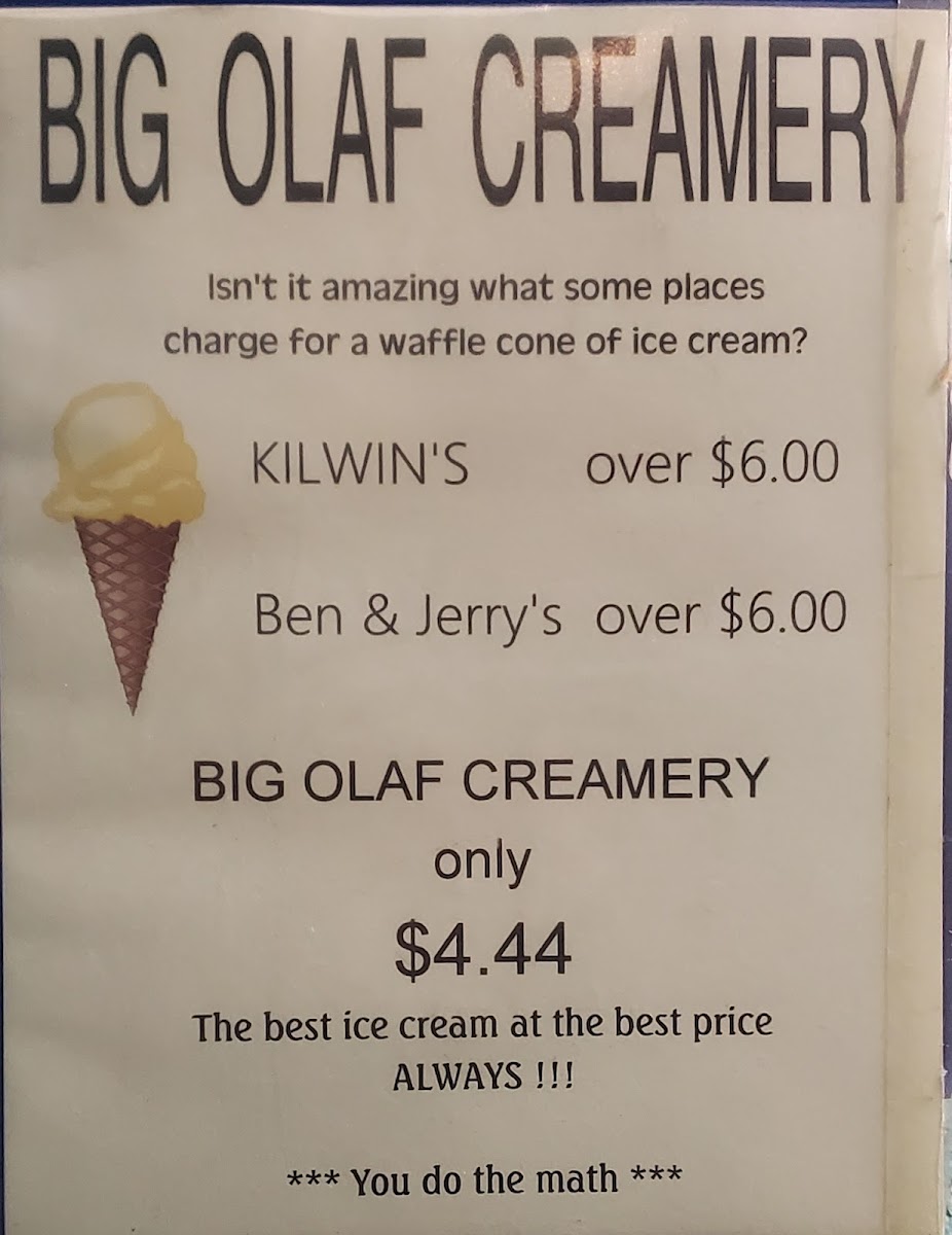 Big Olaf Creamery Photo Menu 2
