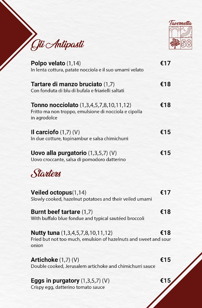 Tavernetta Cinquantotto Photo Menu 1