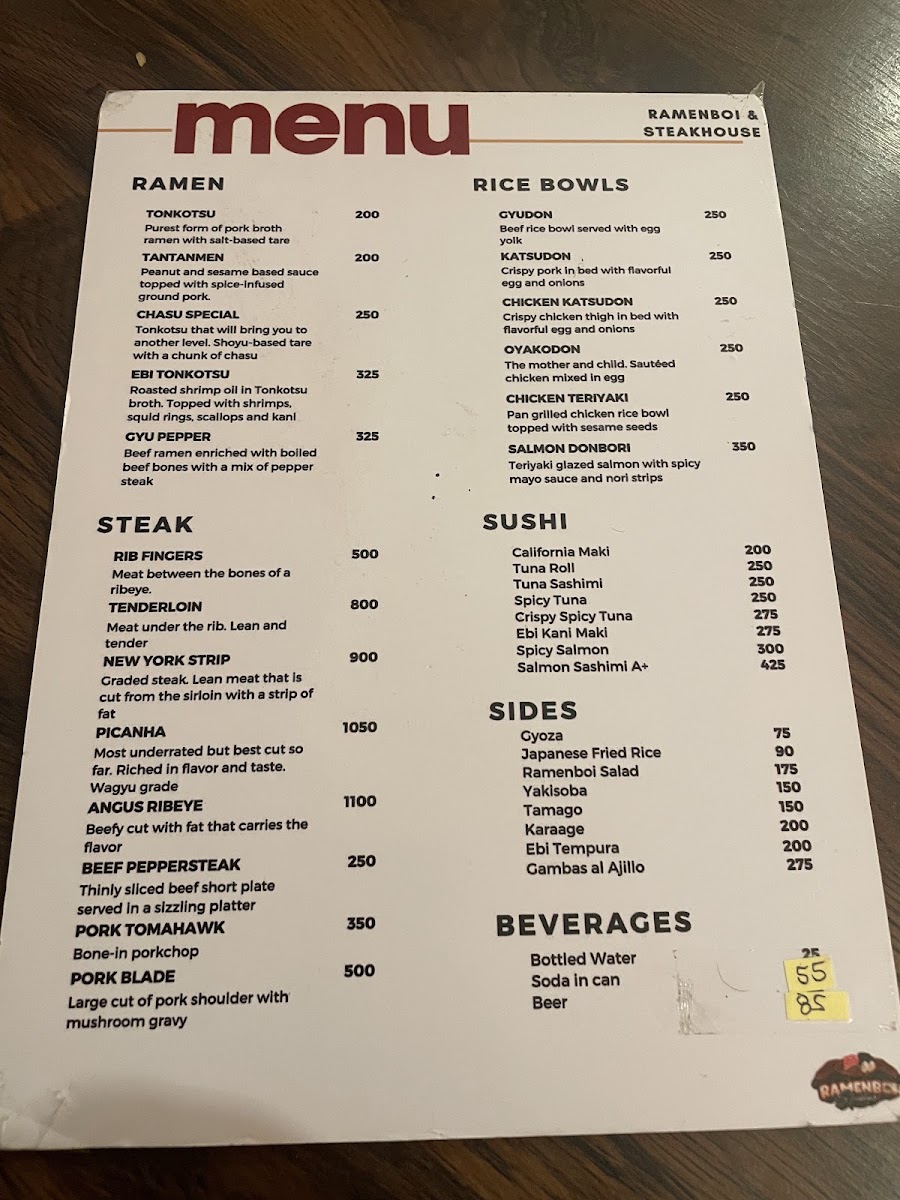 Ramenboi and Steakhouse Photo Menu 1