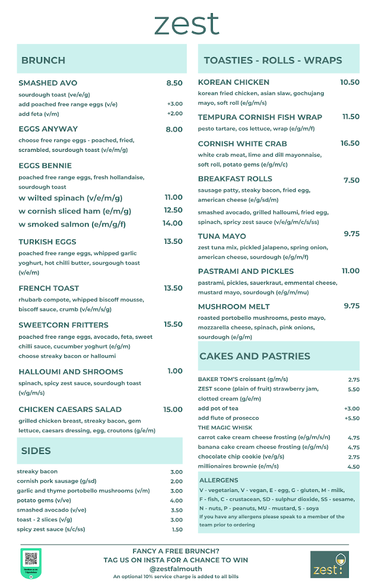 Zest Falmouth Photo Menu 1