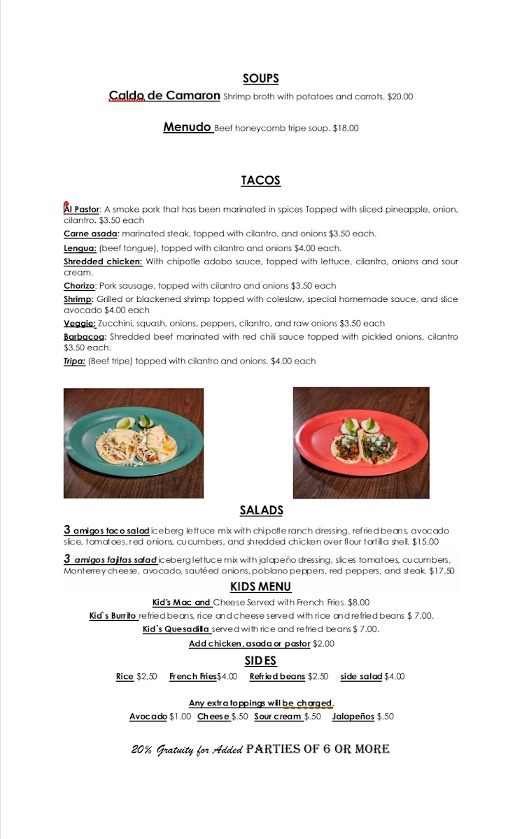 Tres Amigos Taqueria Photo Menu 1