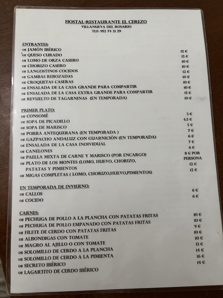 Hostal Restaurante El Cerezo Photo Menu 1