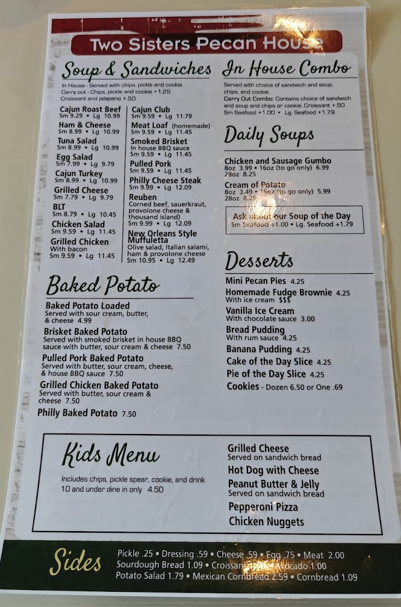Two Sisters Pecan House Photo Menu 1