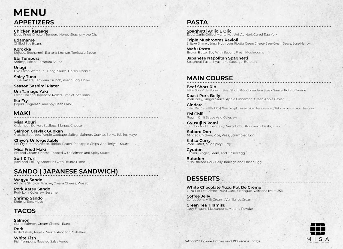 MISA Dining & Listening Room Photo Menu 4