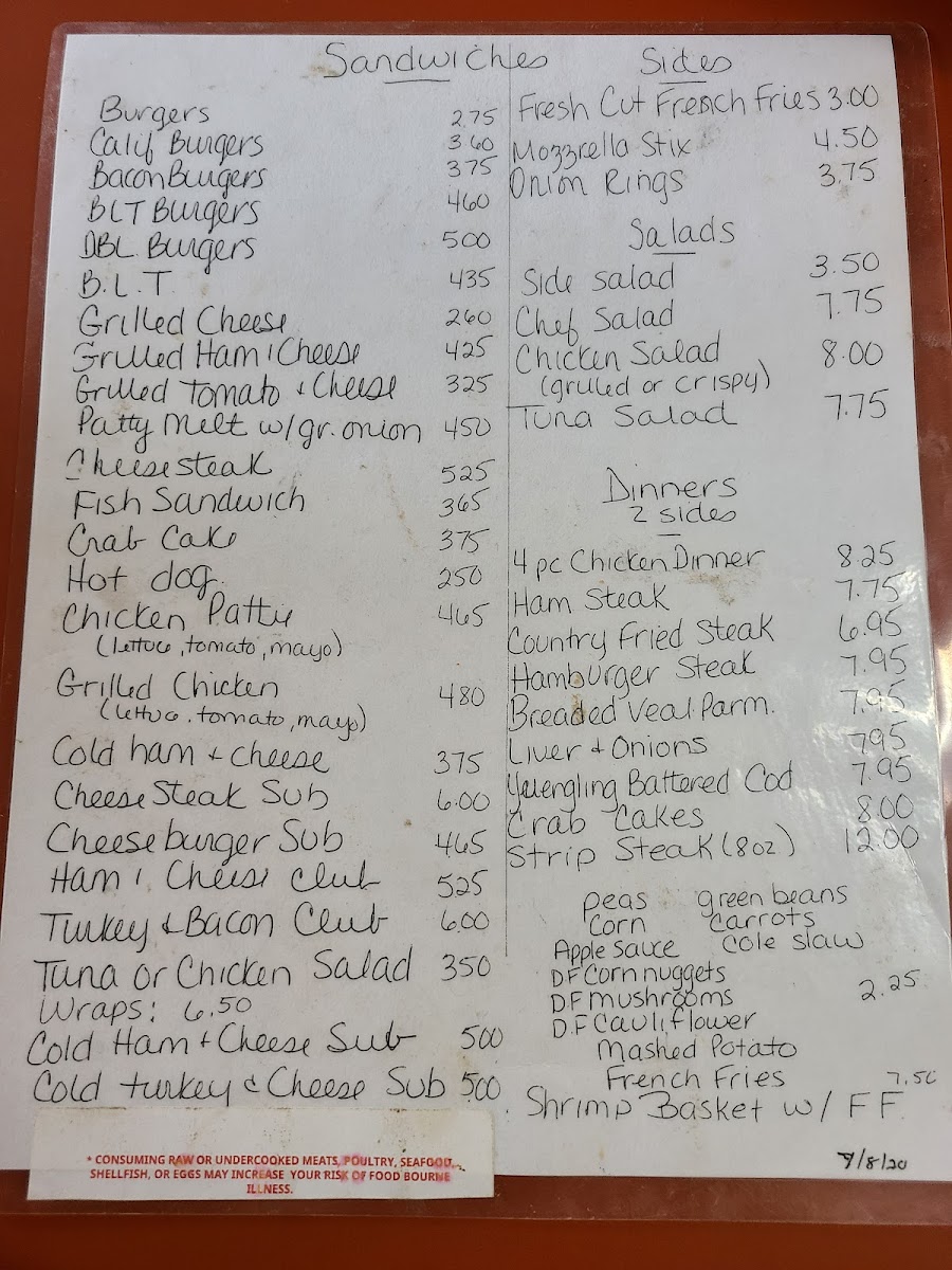 Miller's Restaurant Photo Menu 1