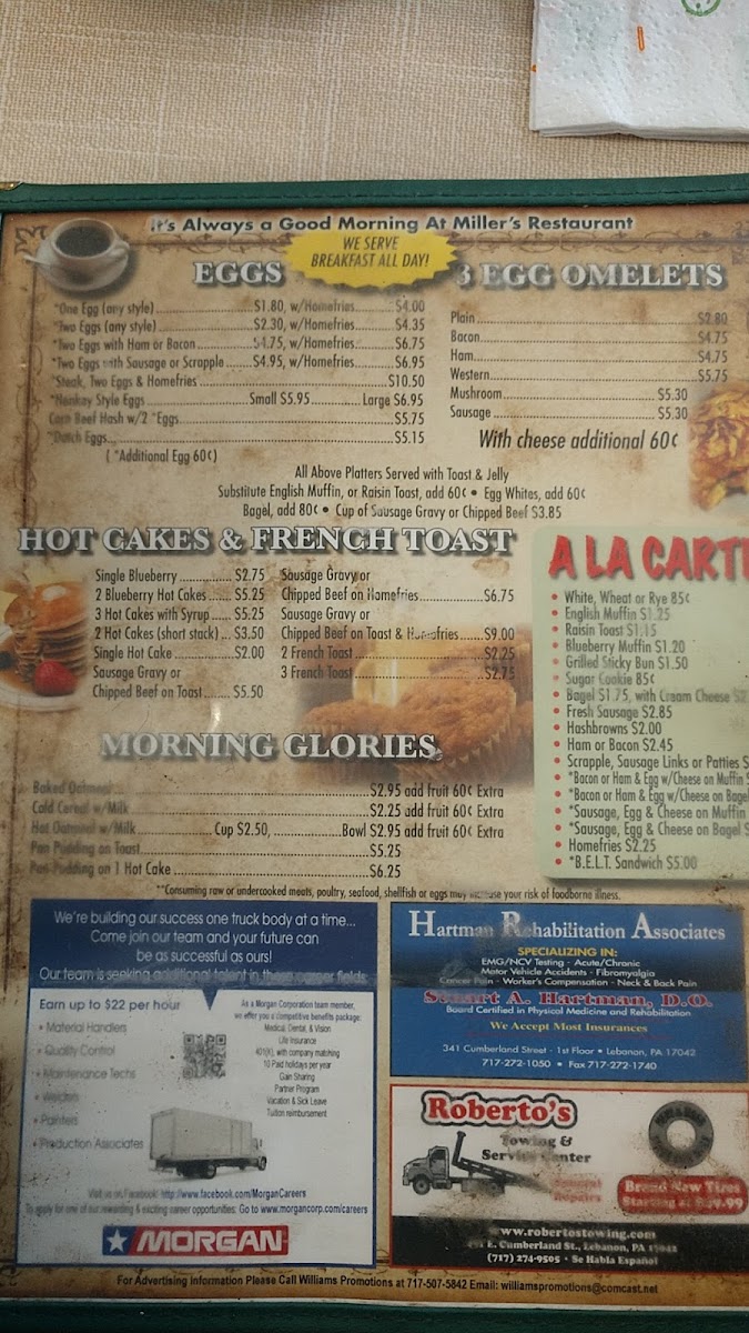 Miller's Restaurant Photo Menu 4
