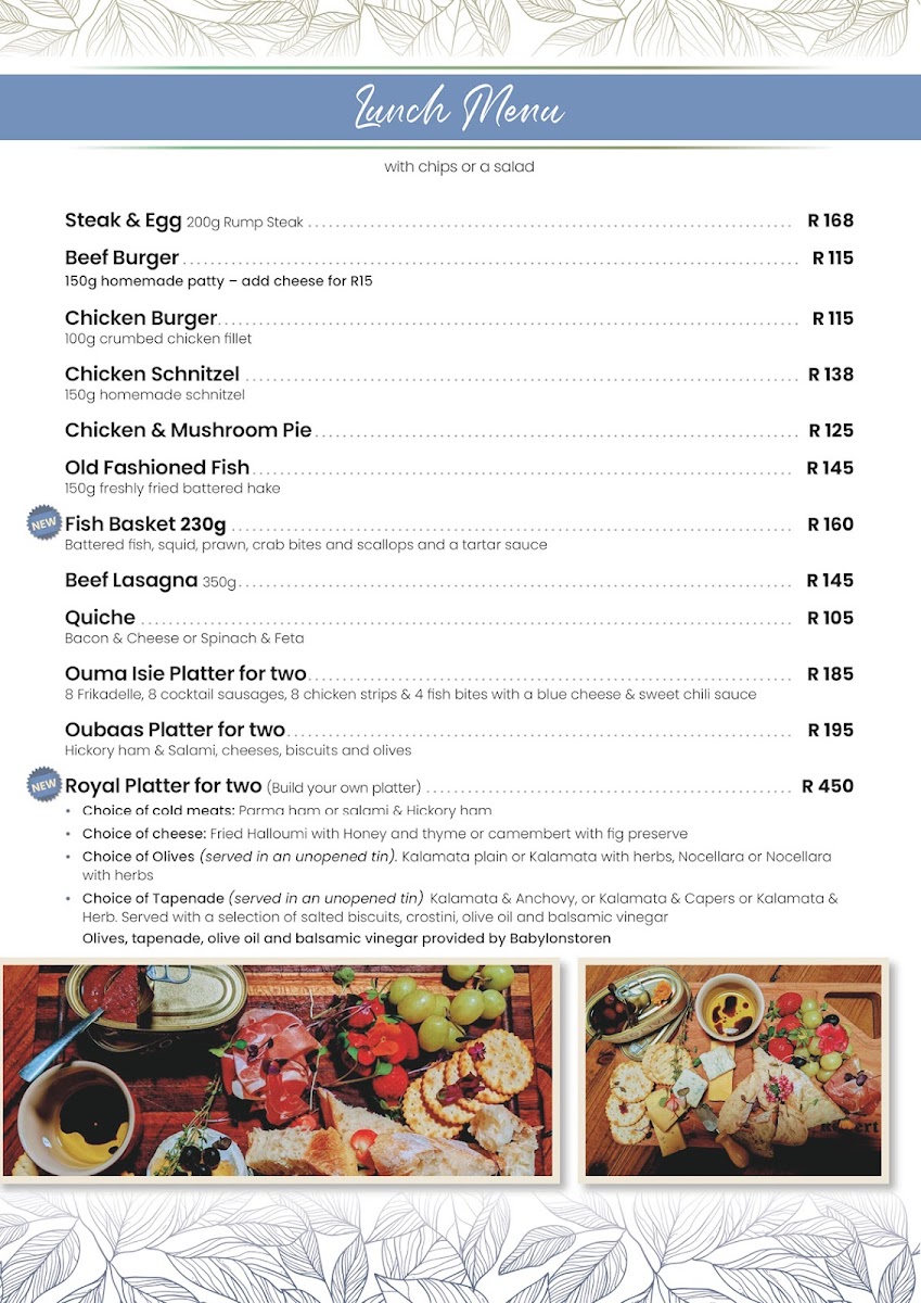 Ouma Isie's Tea Garden and Restaurant Photo Menu 1