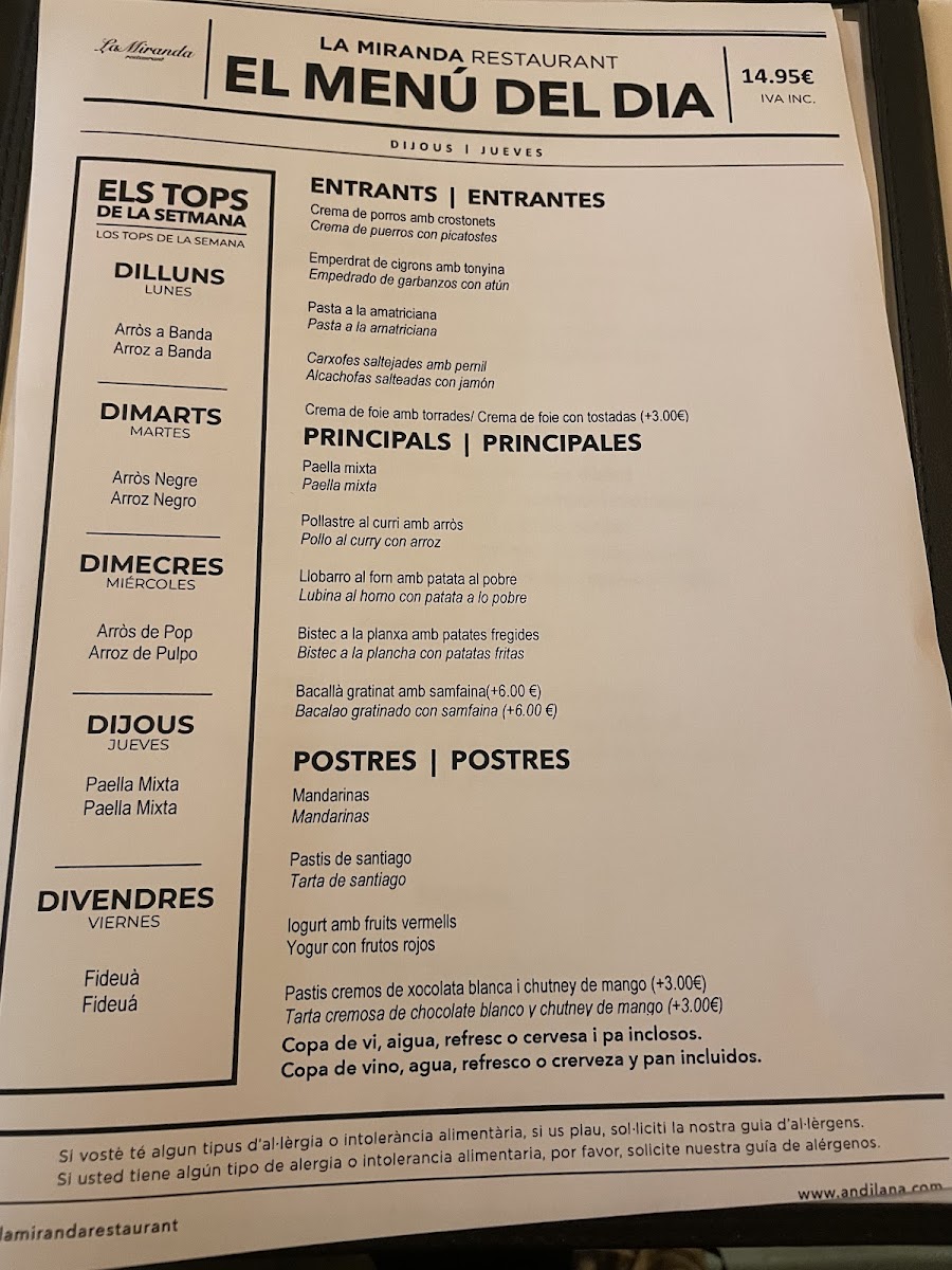La Miranda Photo Menu 1