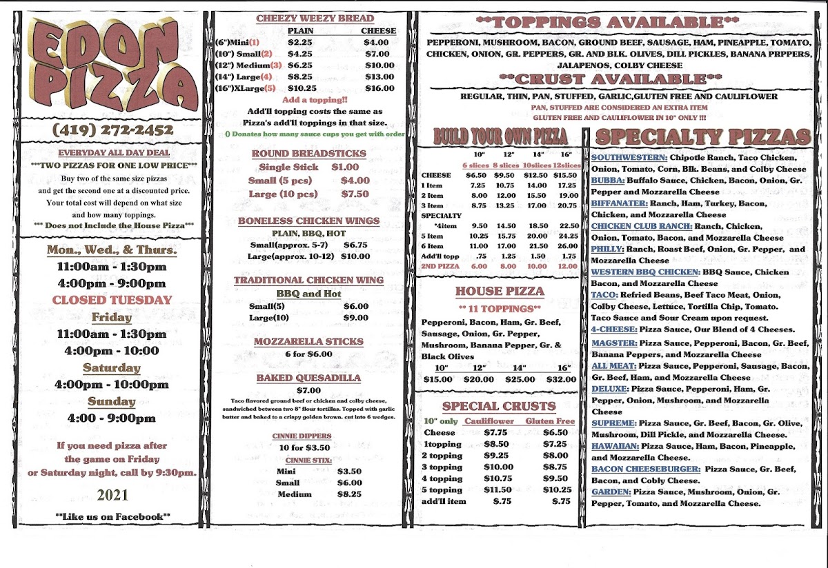 Edon Pizza Photo Menu 3