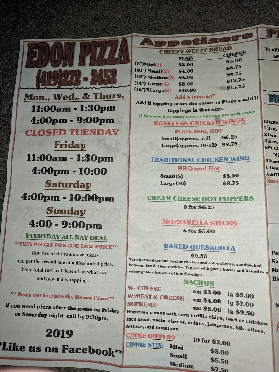 Edon Pizza Photo Menu 5