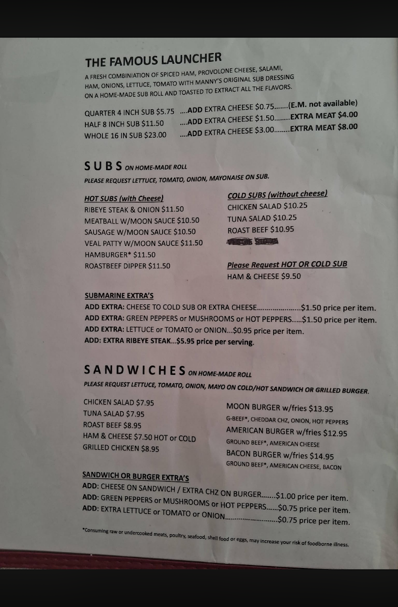 Manny’s Moon Pizza ‘Rant Photo Menu 1